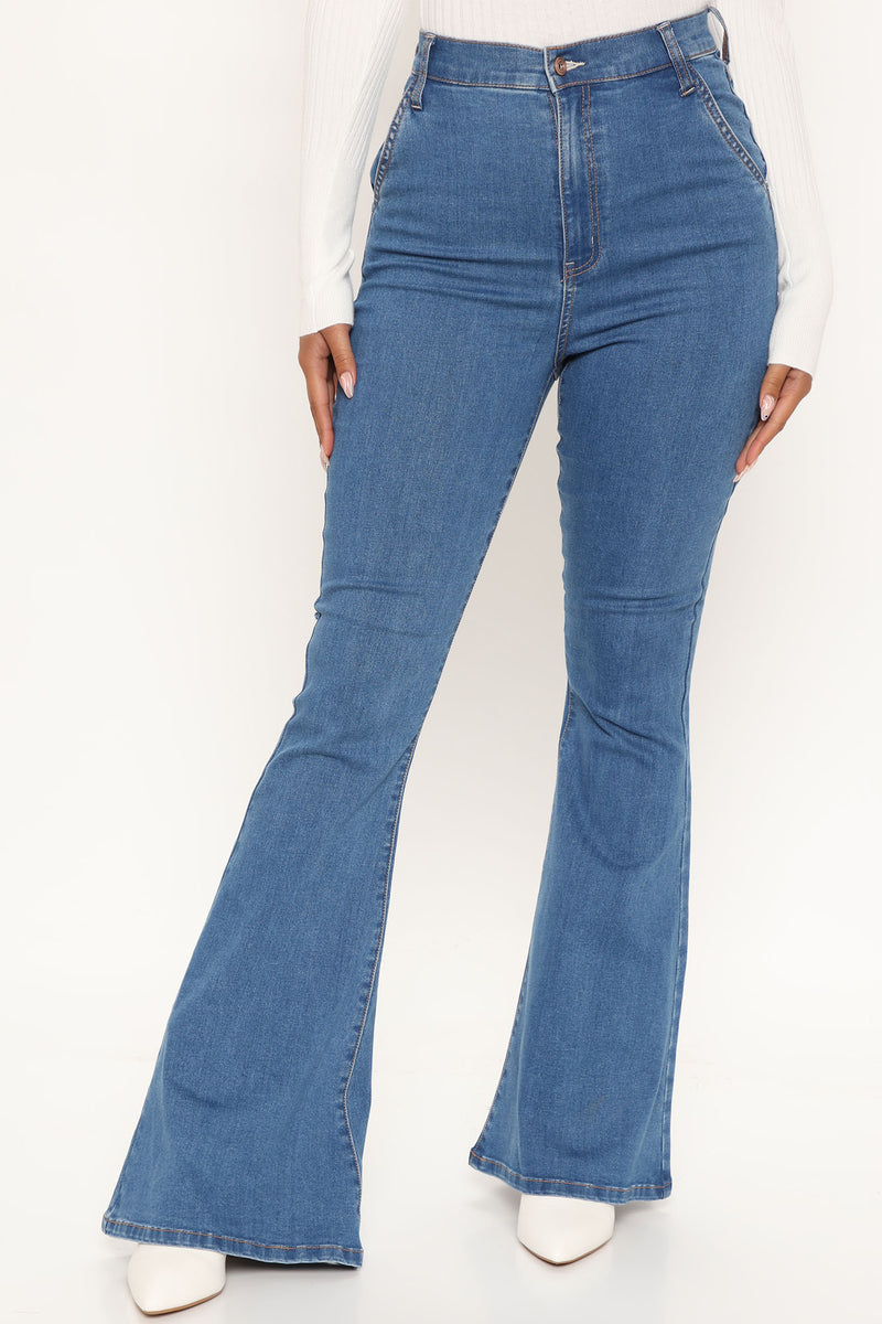 Oh She's Fancy Classic Stretch Flare Jeans - Medium Blue Wash | Fashion ...