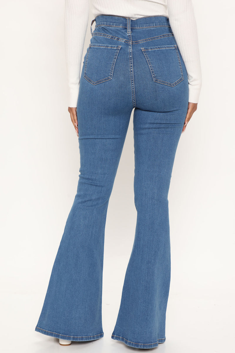 Oh She's Fancy Classic Stretch Flare Jeans - Medium Blue Wash | Fashion ...