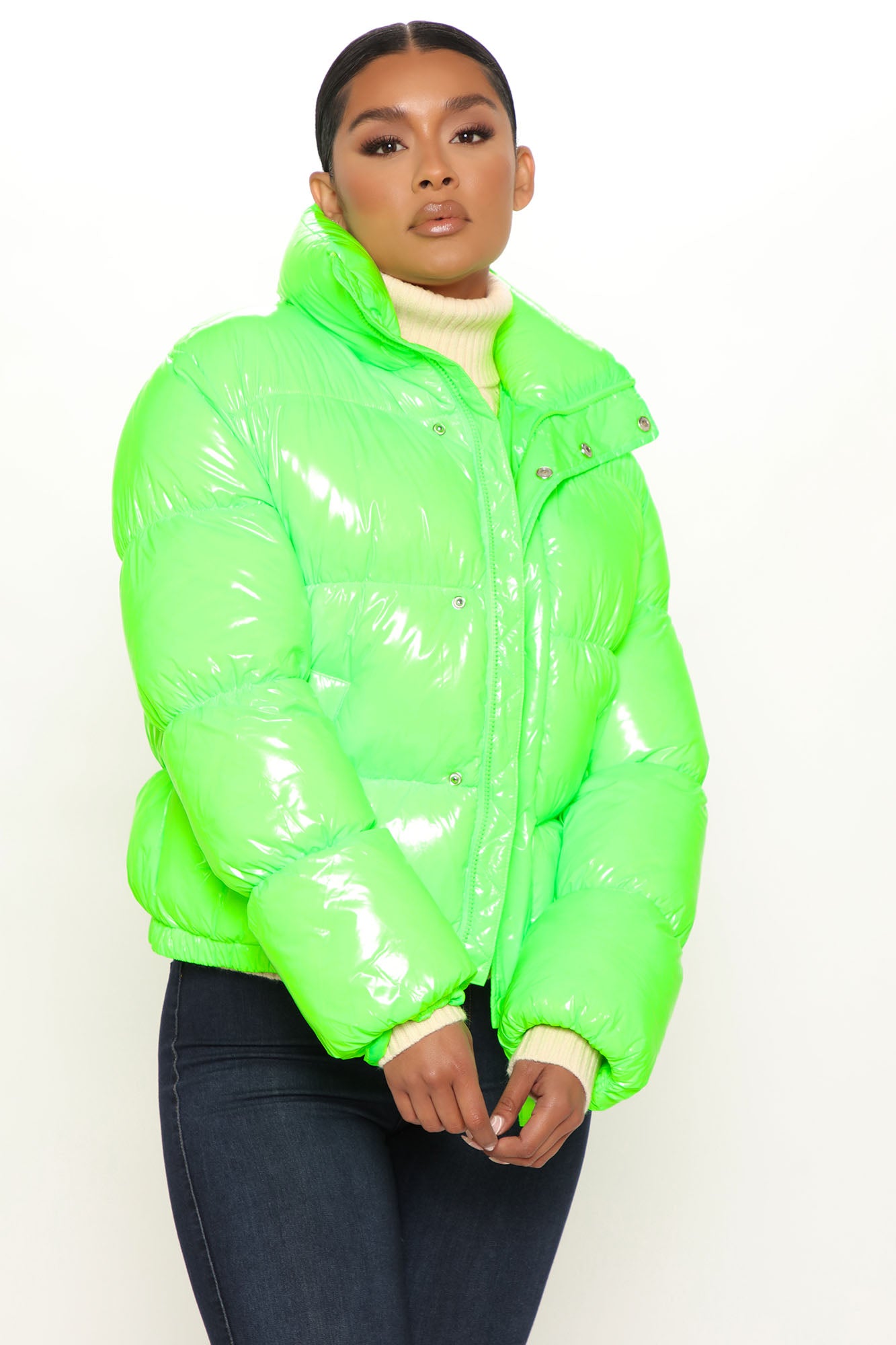What A View Puffer Jacket Neon Green