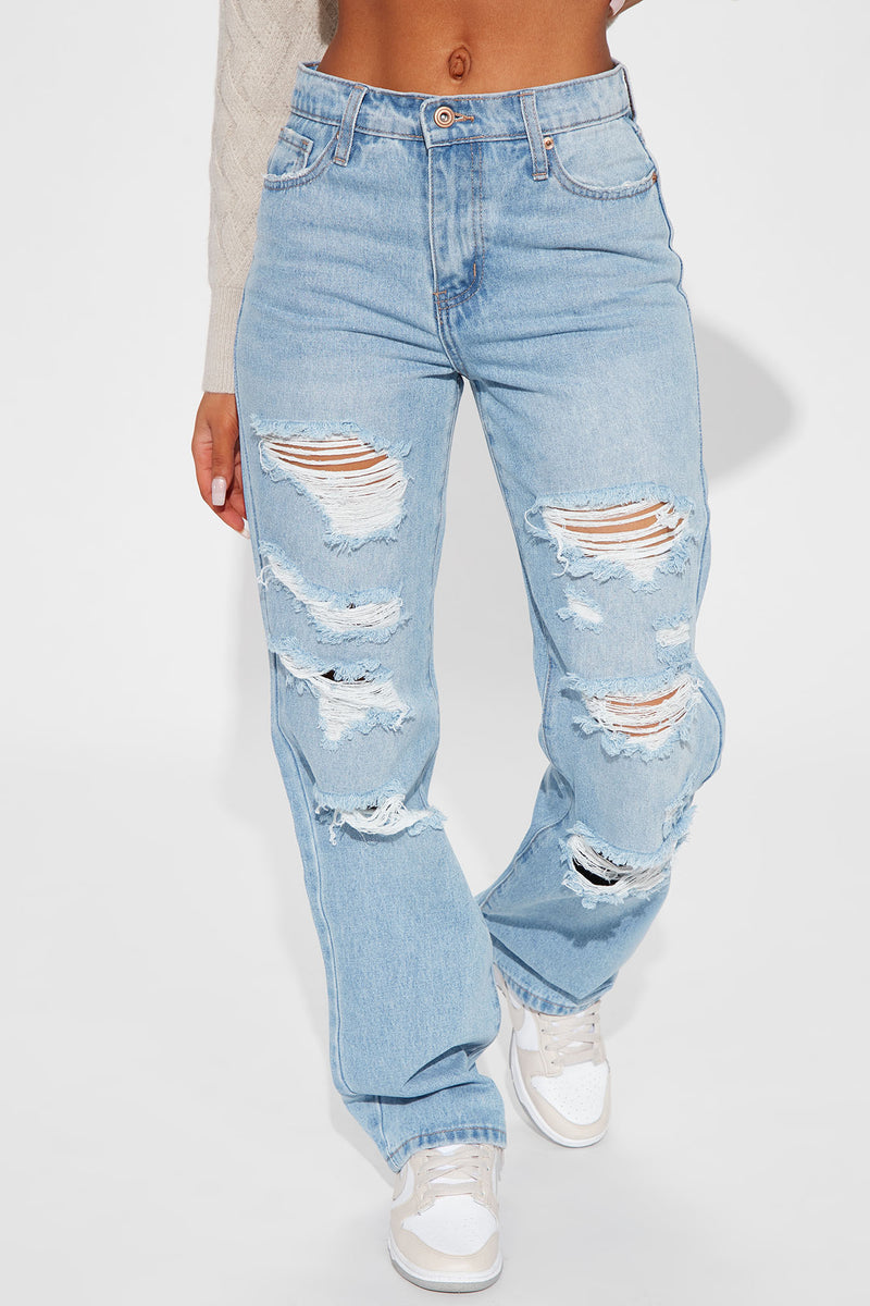 Boy Problems Ripped Straight Leg Jeans Light Wash Fashion Nova