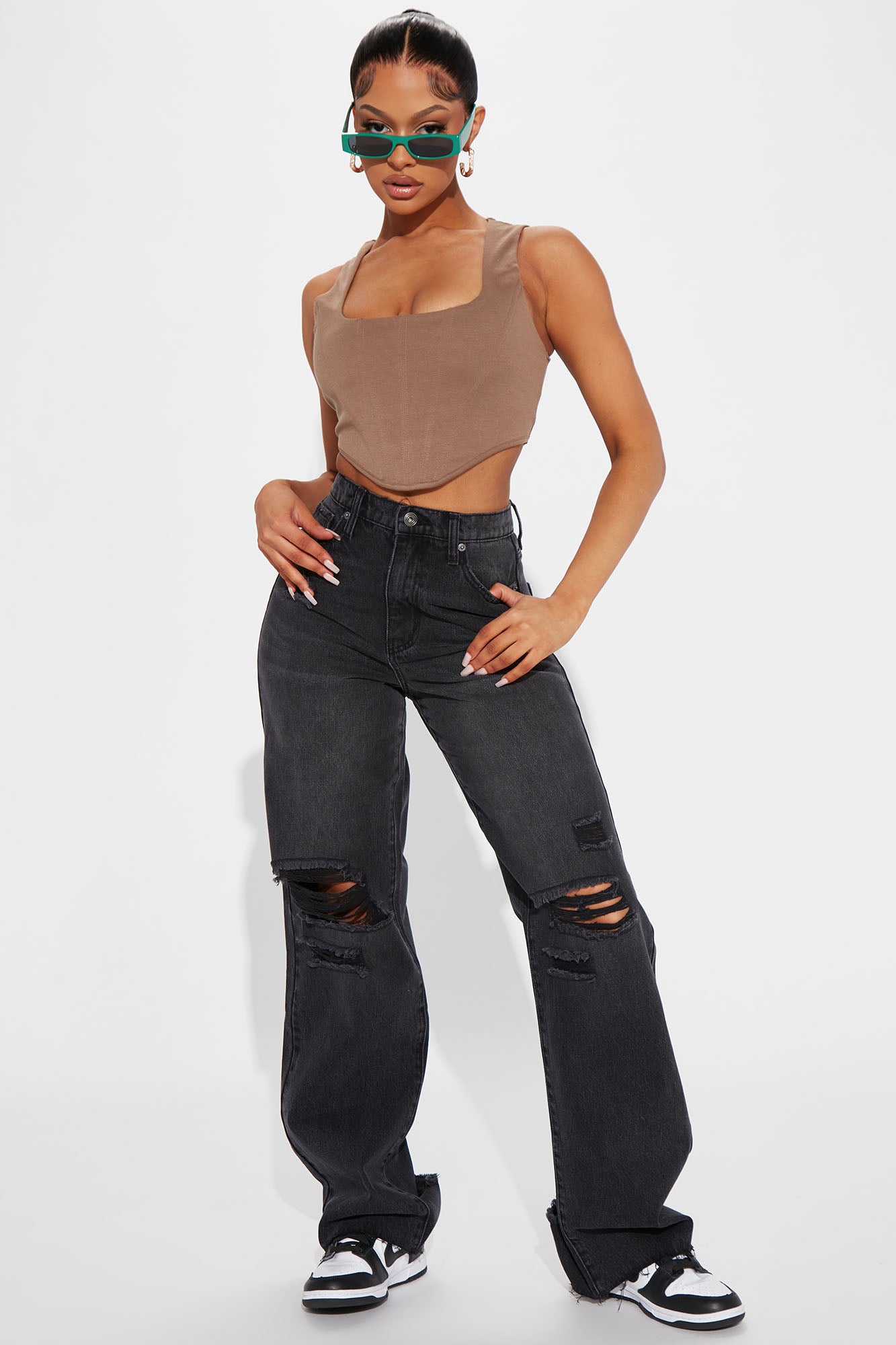 90s Loose Ripped Straight Leg Jeans Black Wash