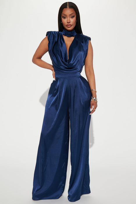 Blue satin jumpsuit 2025