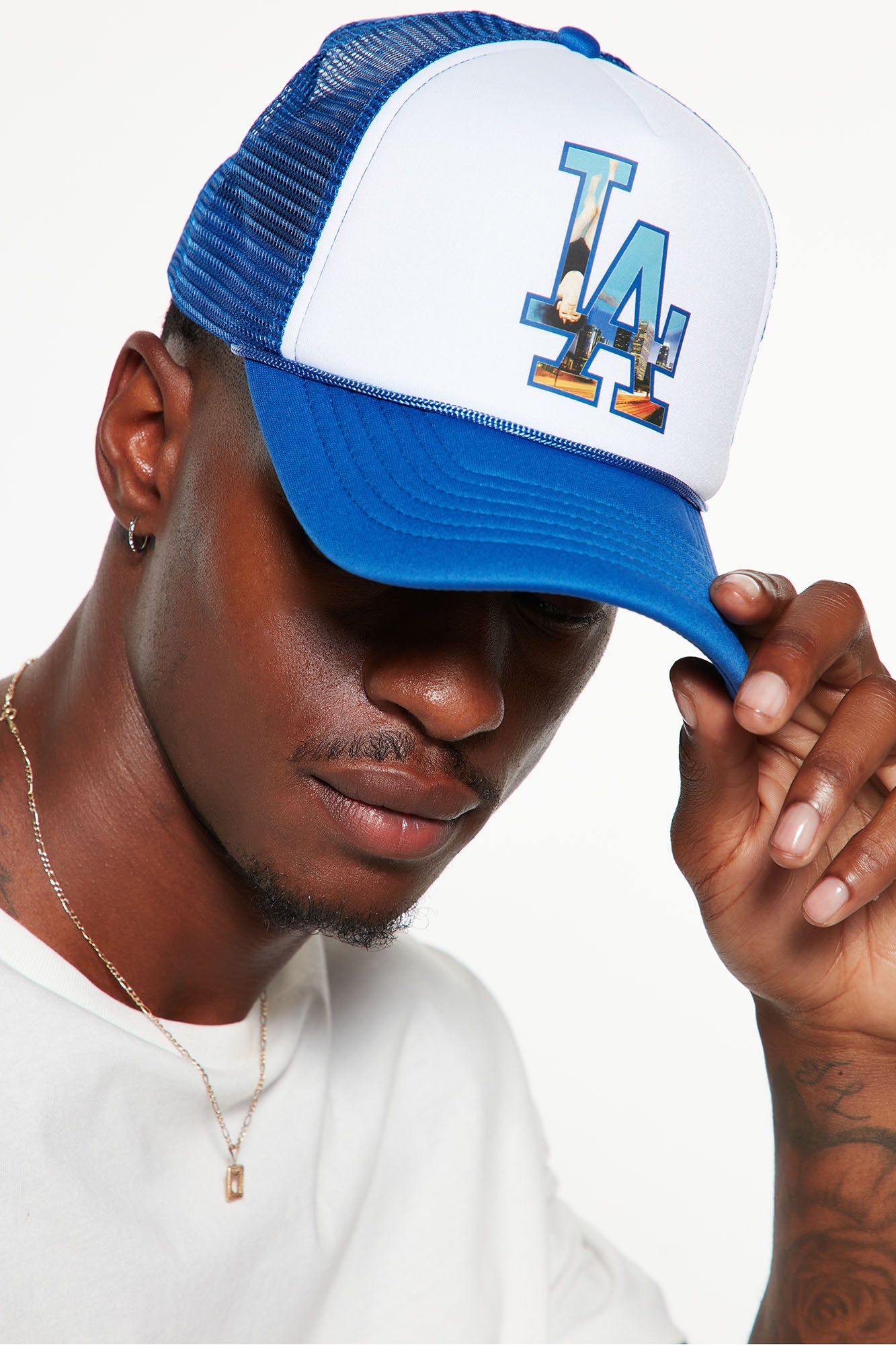 Downtown LA Trucker Hat - Blue, Fashion Nova, Mens Accessories