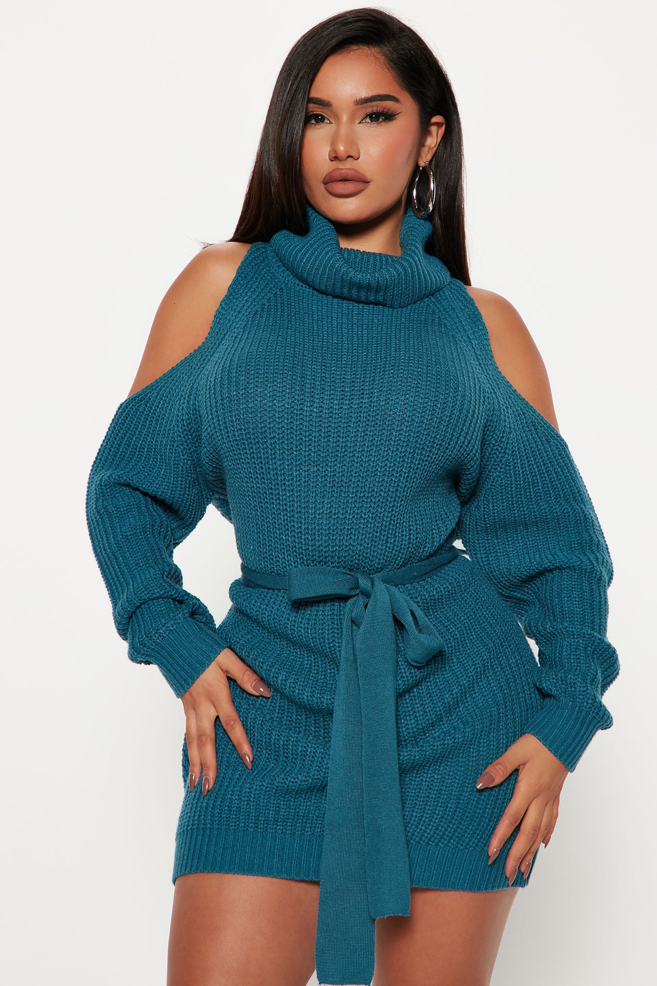 Giving Cold Shoulder Sweater Dress Blue Fashion Nova Dresses