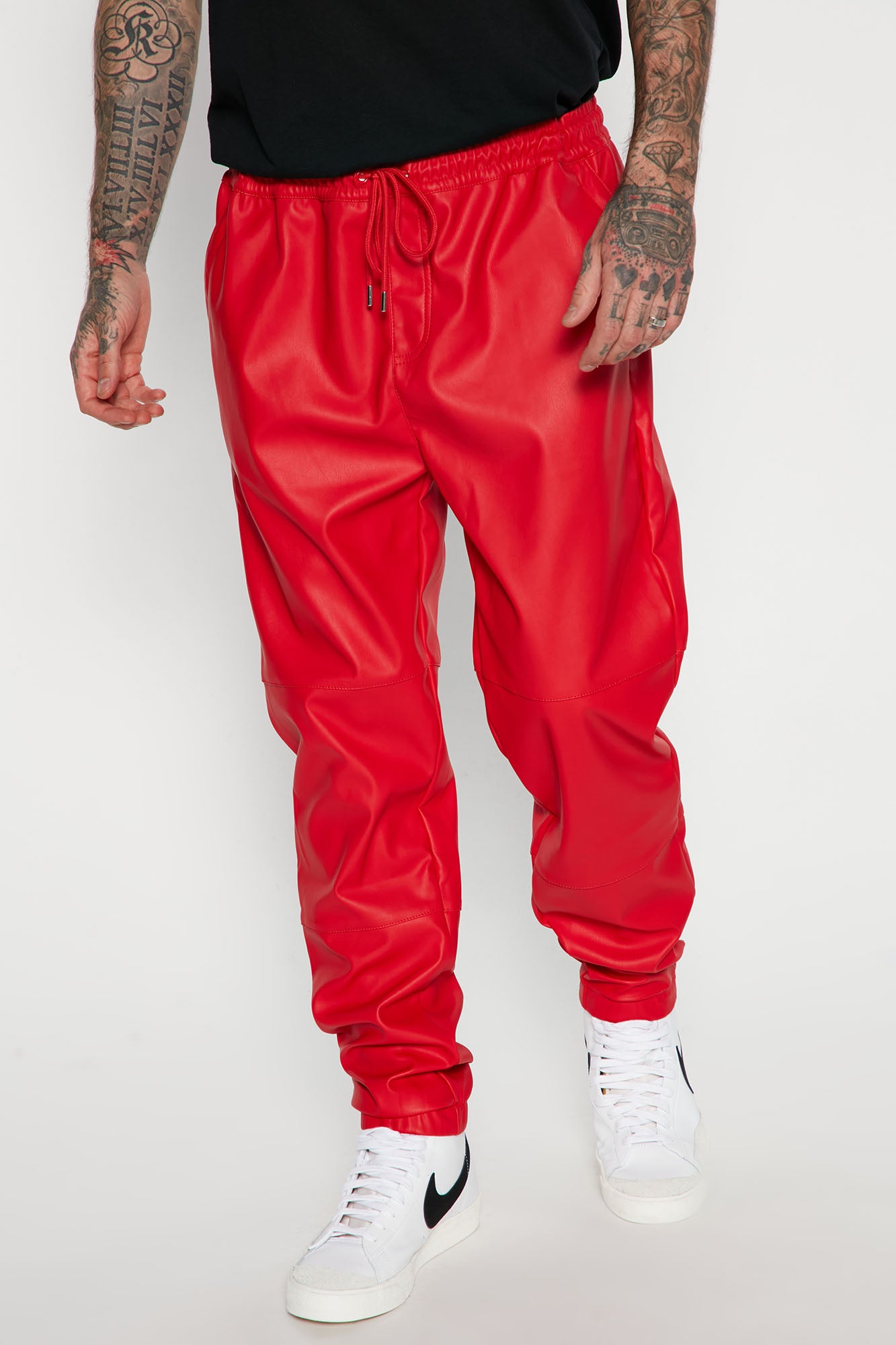 Red faux hotsell leather joggers