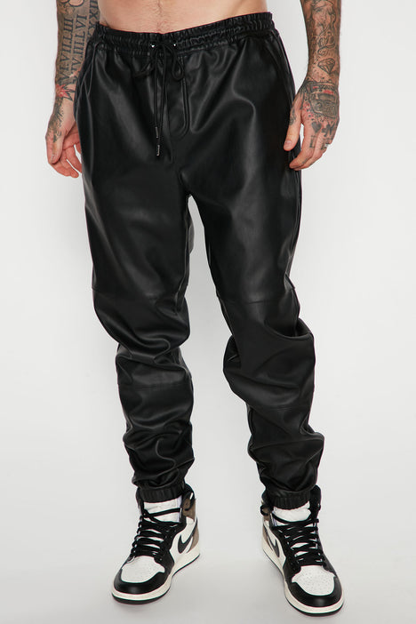 Mens faux leather clearance joggers
