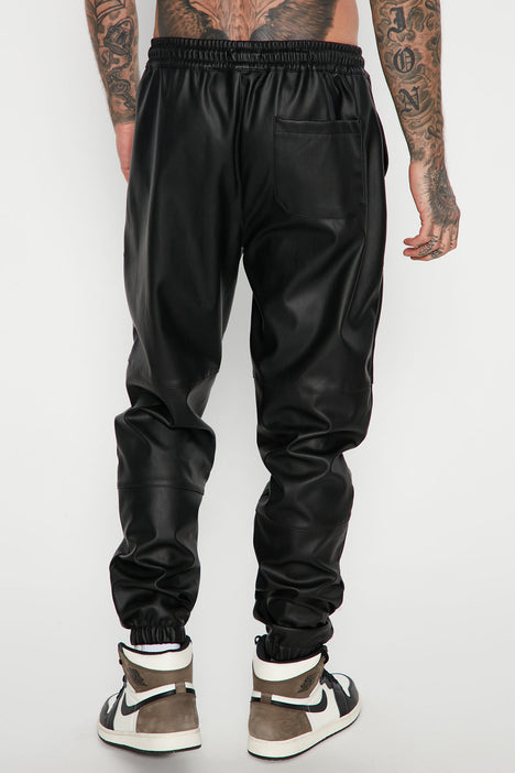 Leather joggers mens sales