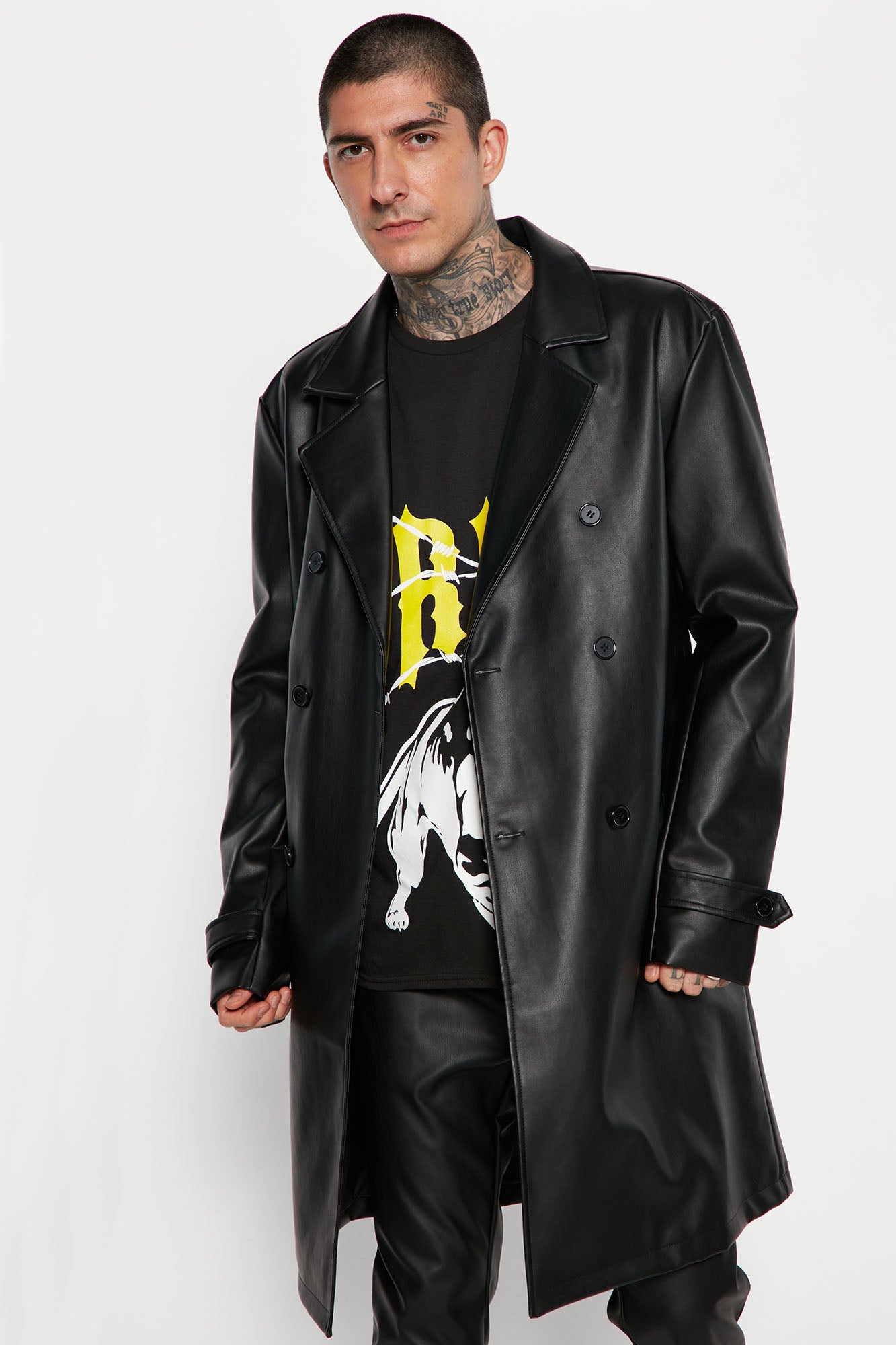 Faux leather trench coat mens store
