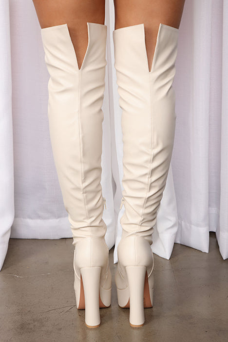 Cream colored thigh high outlet boots
