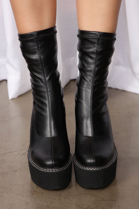 Black platform store wedge booties