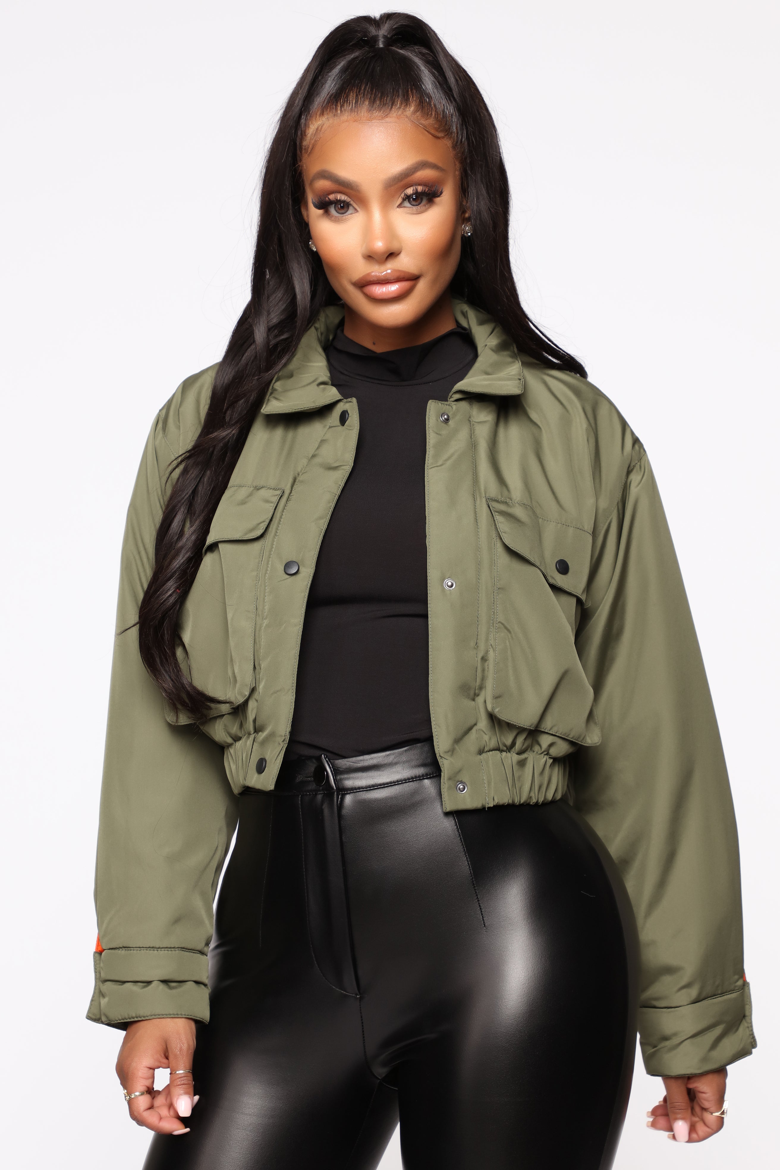 Olive green online crop jacket