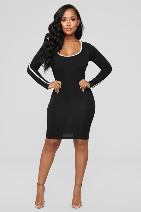 Long sleeve black store dress fashion nova