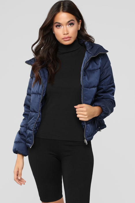 Navy womens puffer coat discount