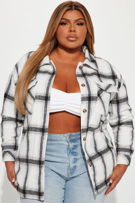 Plaid Shirt Jacket - Black/white plaid - Ladies