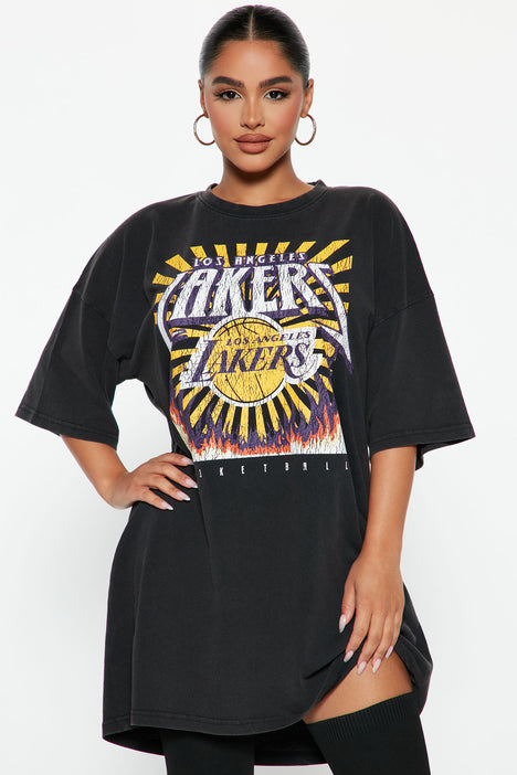 Lakers Halftime T Shirt Dress Black Fashion Nova Screens Tops