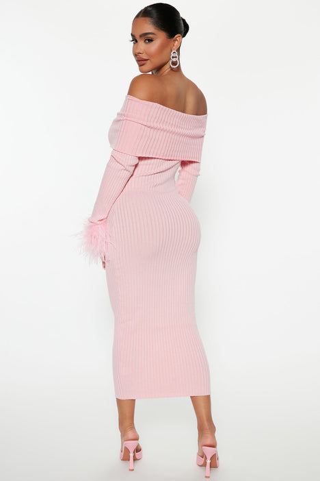 Pink ribbed midi dress sales