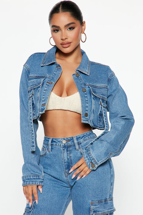 Love Hurts Cargo Denim Jacket Medium Blue Wash