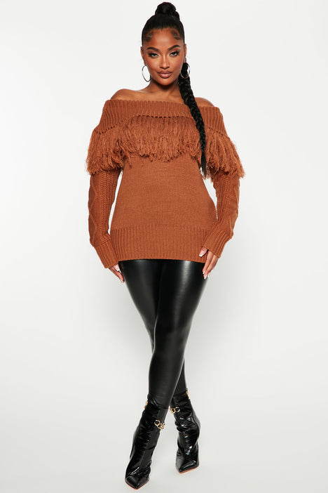 Off the shop shoulder fringe sweater
