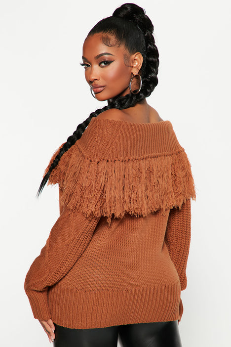 Off the shop shoulder fringe sweater