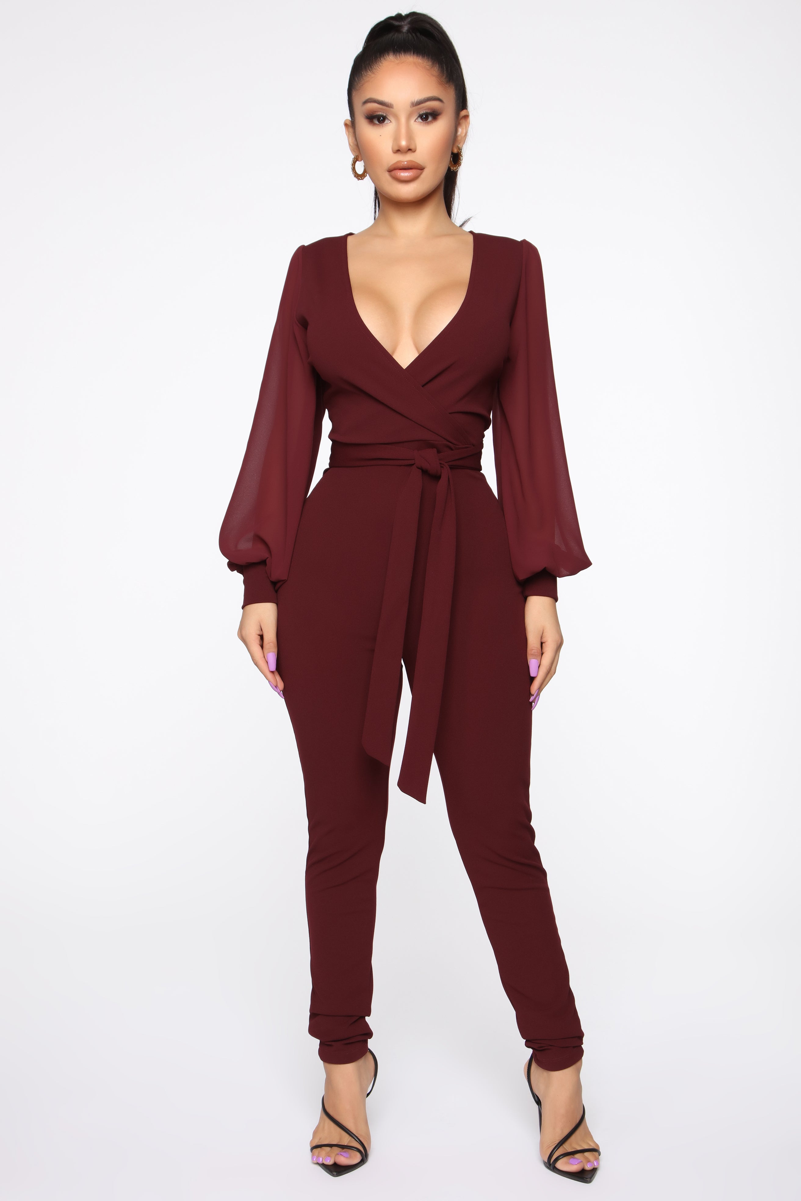 Burgundy jumpsuit fashion nova 2025