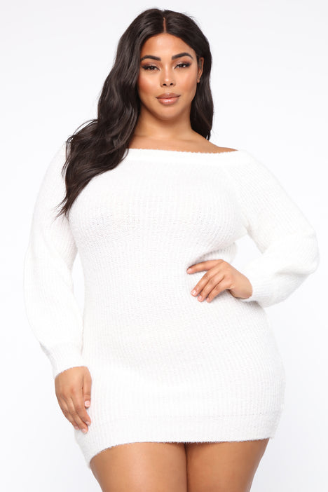 Bella Off Shoulder Sweater Dress Ivory Fashion Nova Dresses