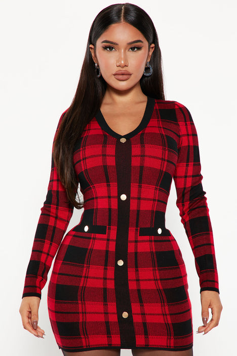 Places To Be Plaid Mini Dress Red Black