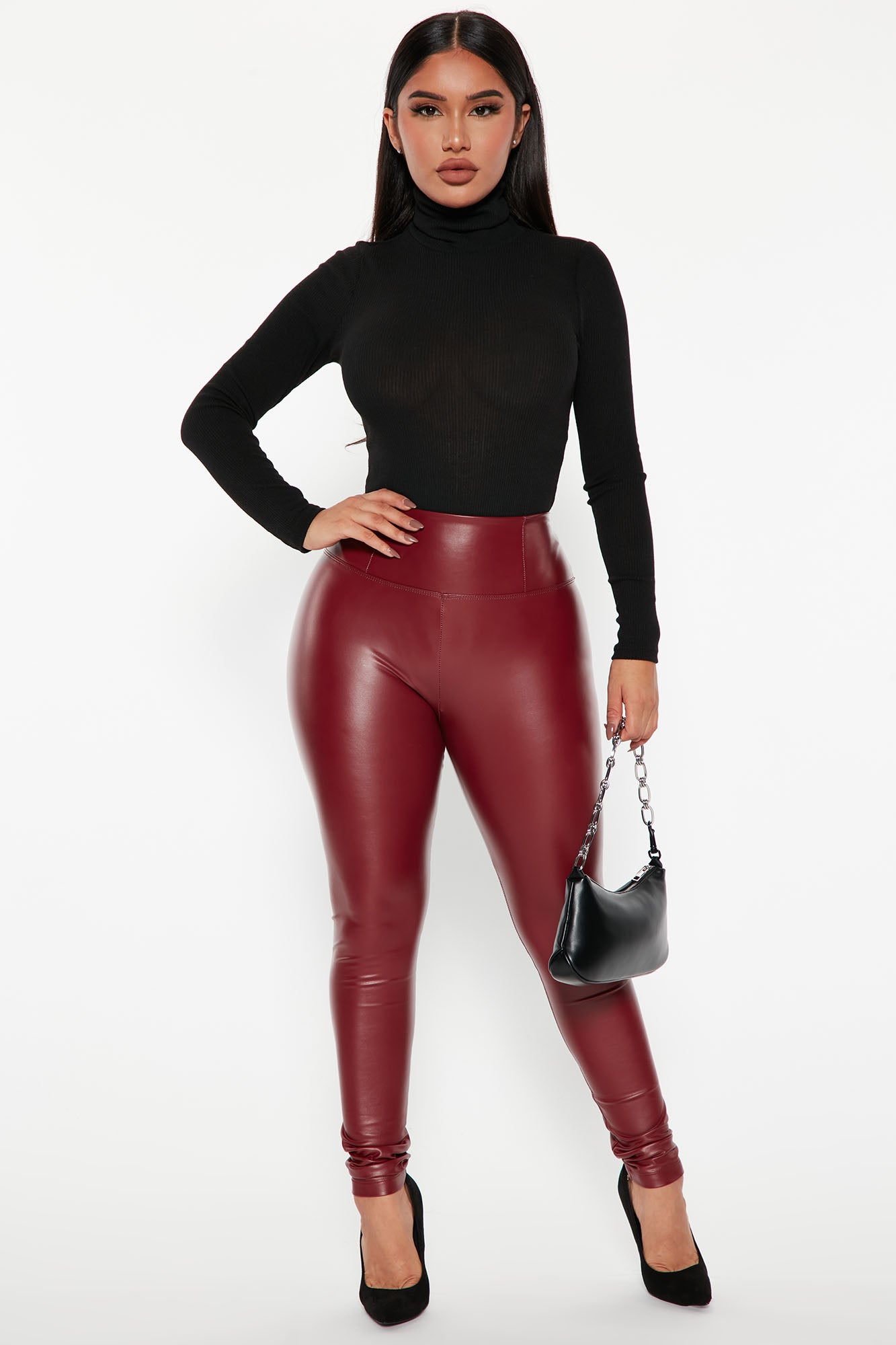 Faux Leather Tummy Tuck Leggings Zinfandel Fashion Nova
