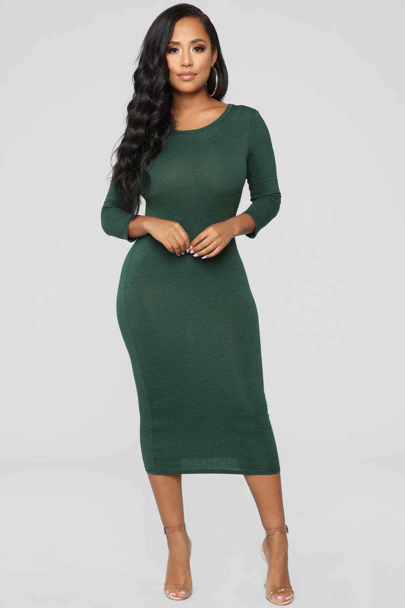 Keeping It Simple Midi Dress - Hunter Green | Fashion Nova, Dresses ...