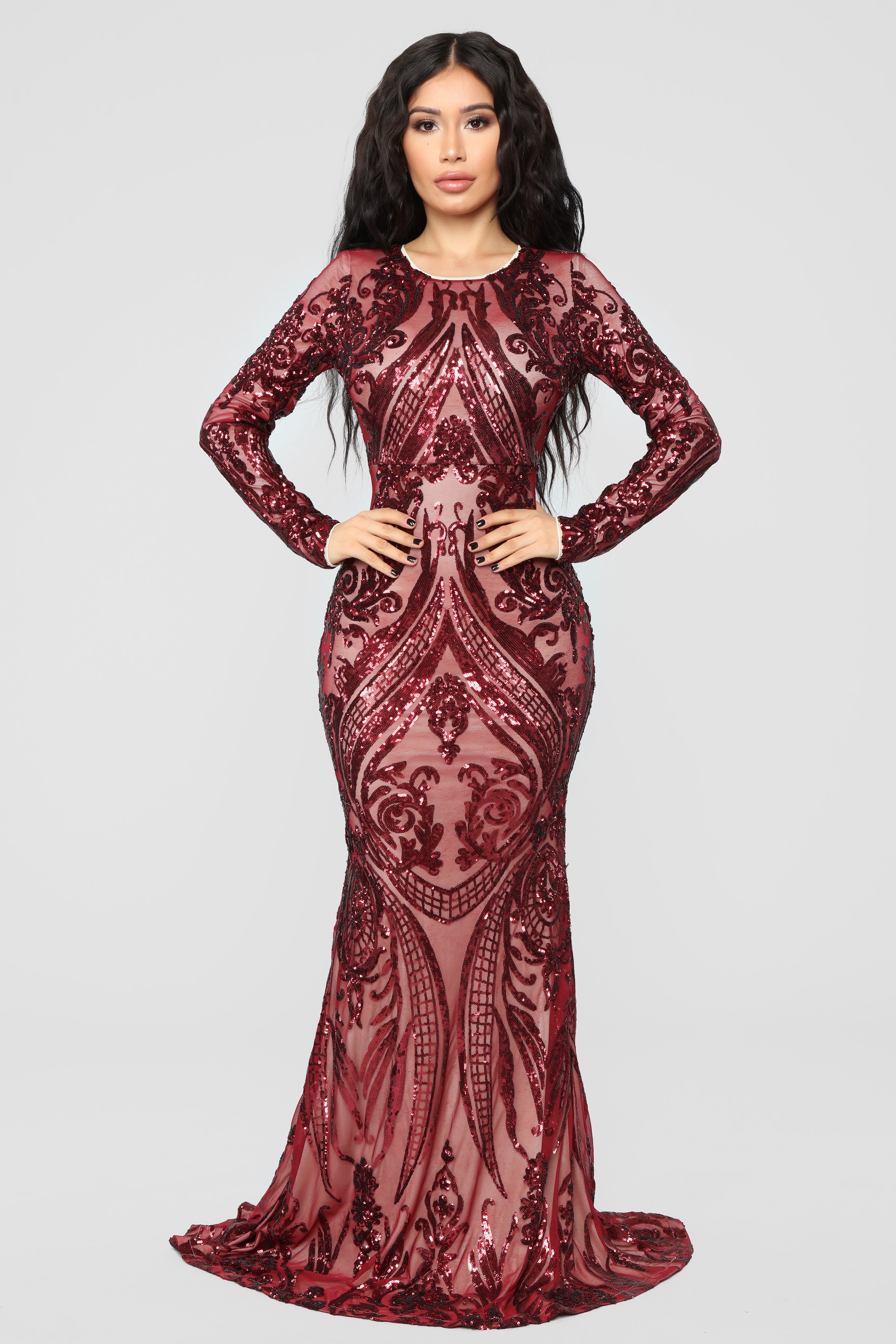 Fashion nova burgundy sequin cheap dress