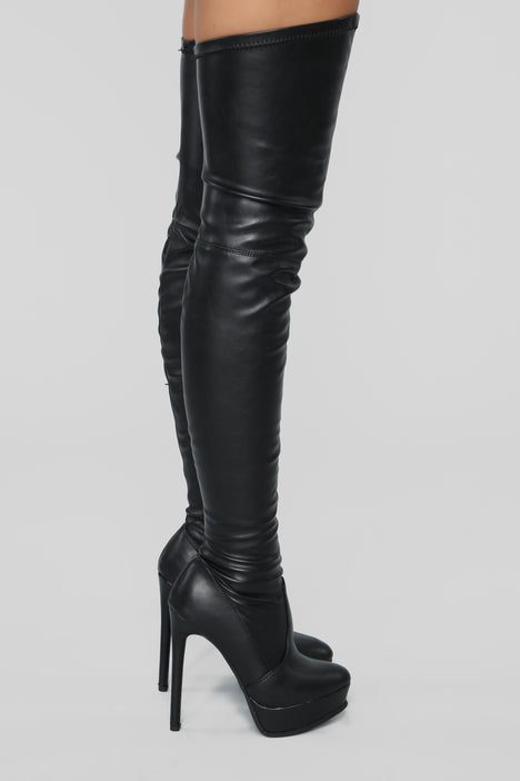 Envious Much Faux Leather Heeled Boot Black Fashion Nova