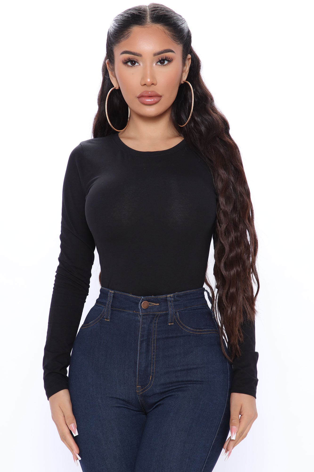 Lily Crew Neck Long Sleeve Top - Black