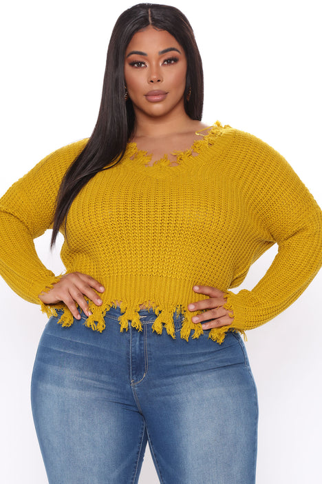 Mustard sales distressed sweater