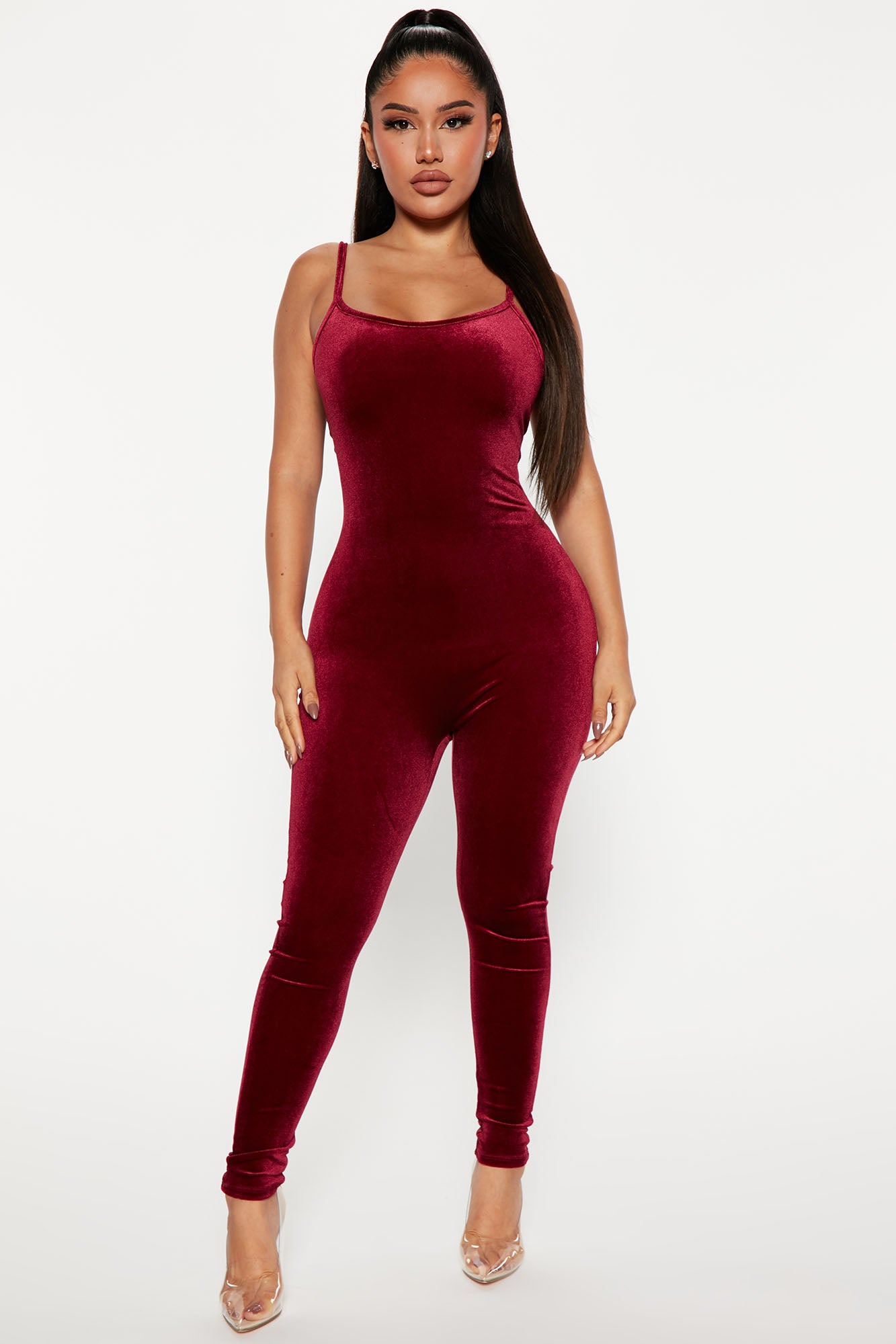 Fashion nova red velvet jumpsuit sales