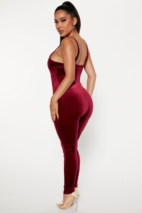 Fashion nova sale red velvet jumpsuit