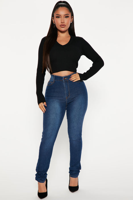 Sheila Ribbed Crop Sweater Black Fashion Nova Sweaters