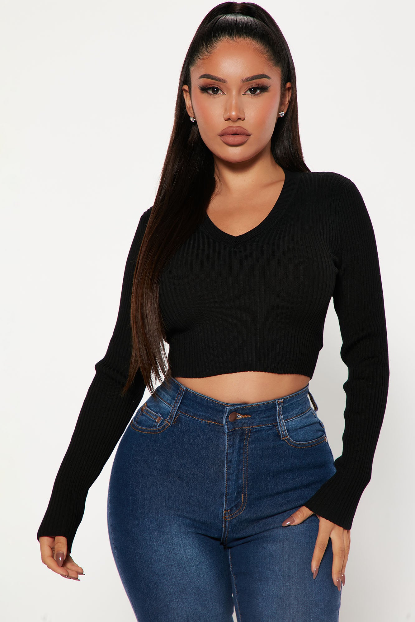 Sheila Ribbed Crop Sweater Black