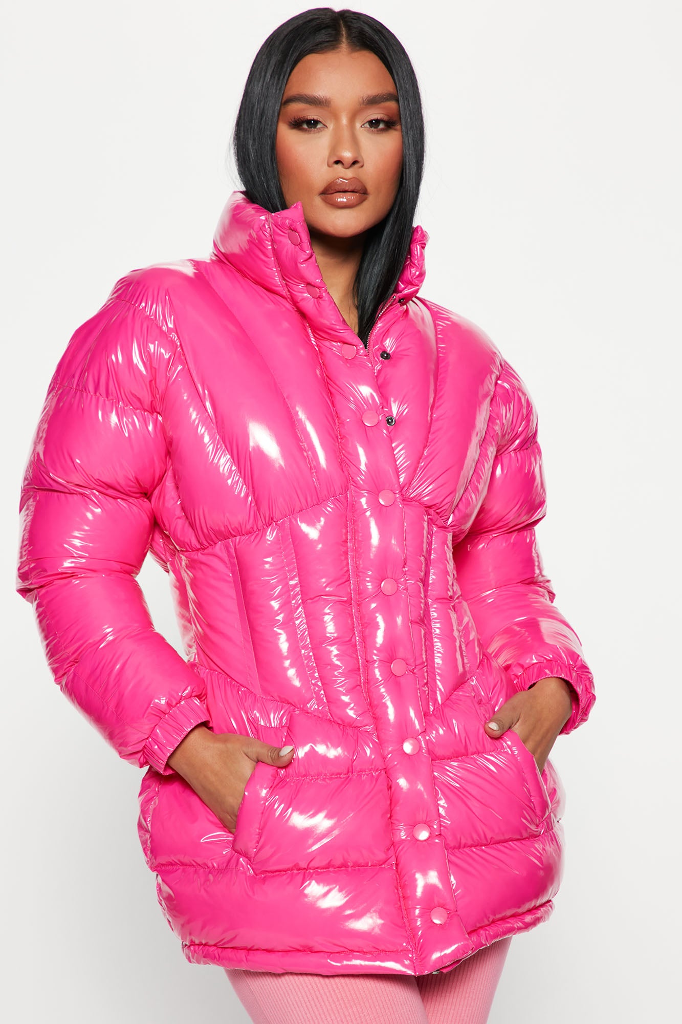 Fashion Nova Women's See Things Clear Reflective Puffer Jacket