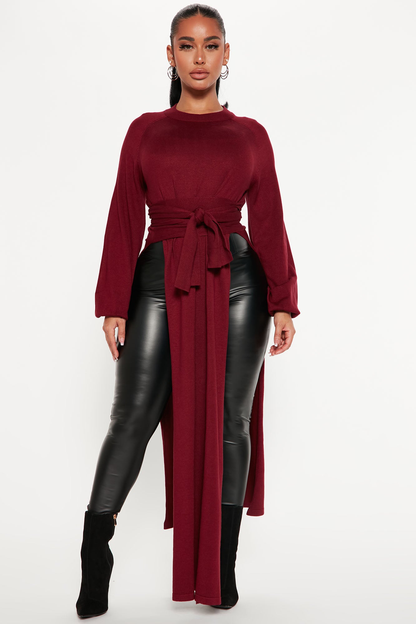 Slit Just Got Real Tunic Sweater - Burgundy, Fashion Nova, Sweaters