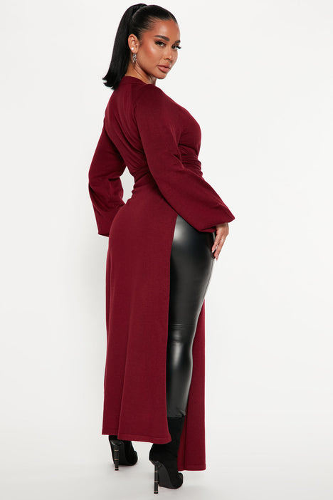 Slit Just Got Real Tunic Sweater Burgundy