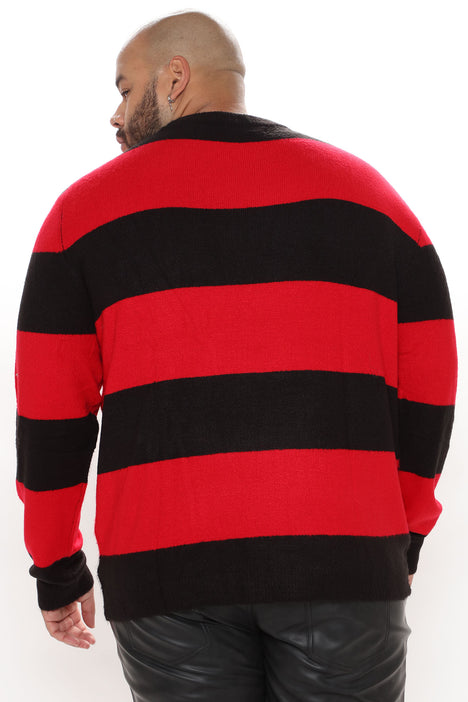 Wide Striped Sweater Red Black