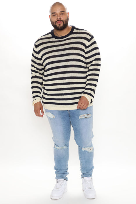 Loose Knit Striped Sweater Navy combo Fashion Nova Mens