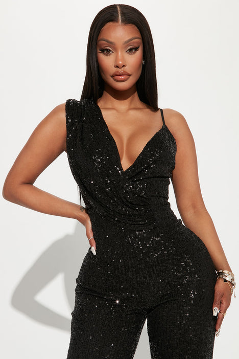 Just A Party Sequin Jumpsuit - Black