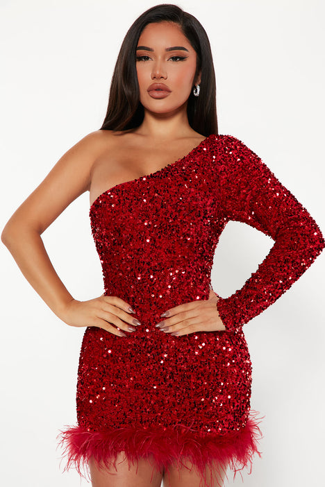 Red sequin dress fashion outlet nova
