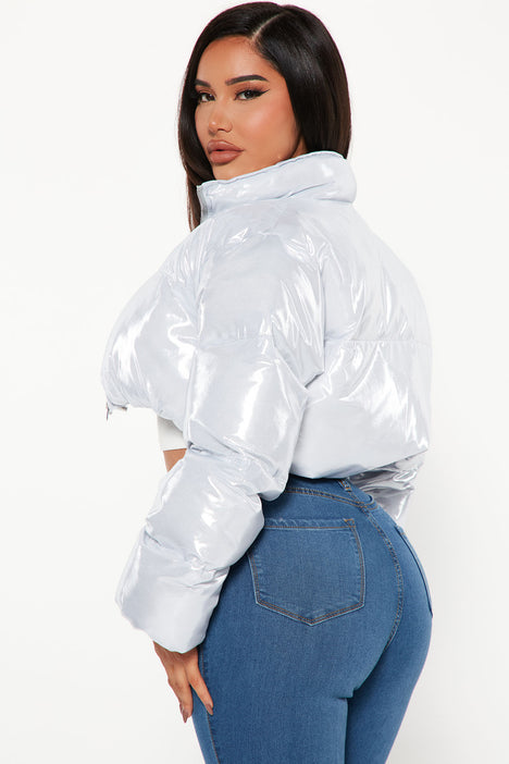 Cause A Scene Cropped Puffer Jacket Silver Fashion Nova