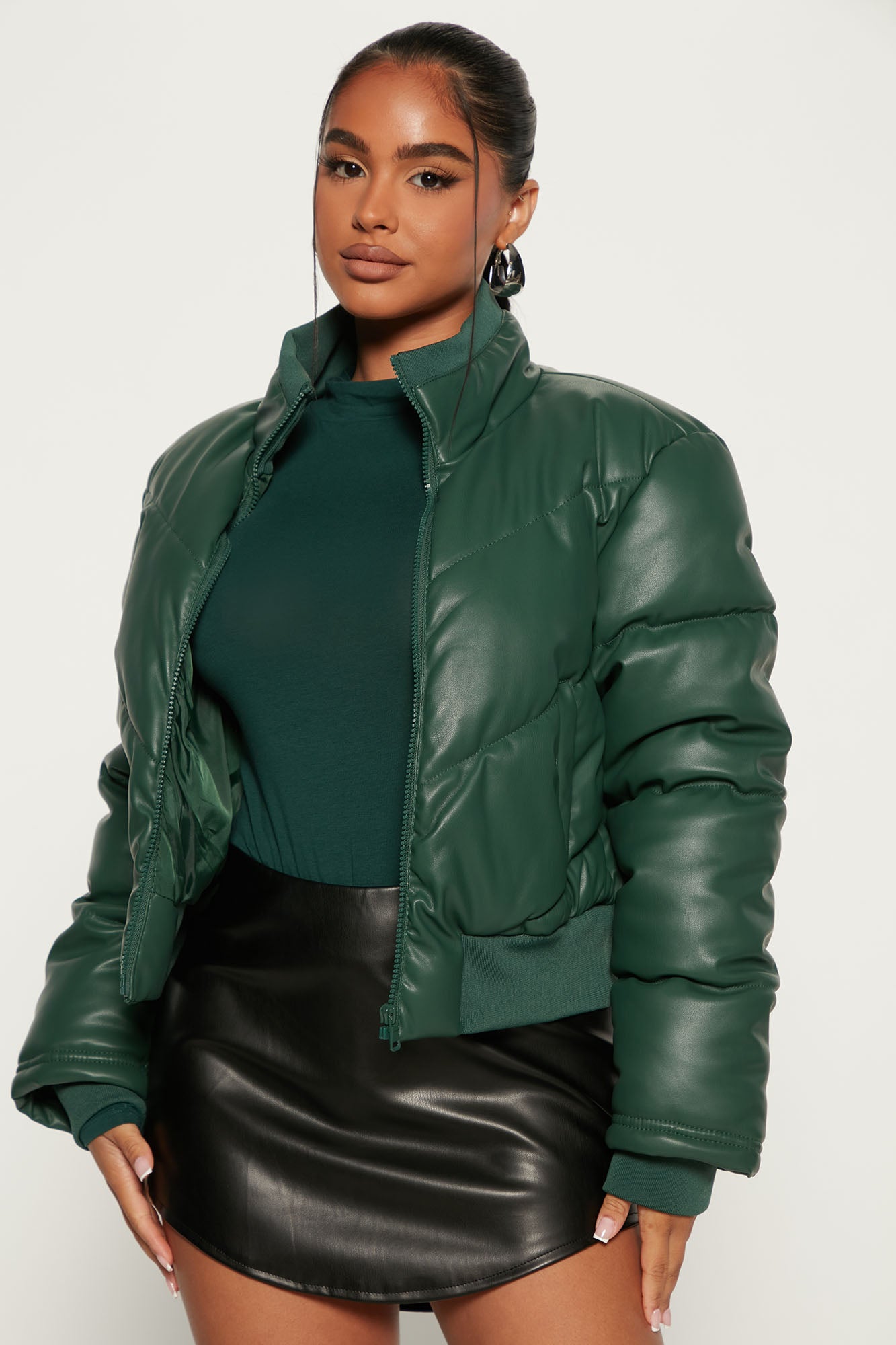 Weather or Not Black Vegan Leather Puffer Jacket