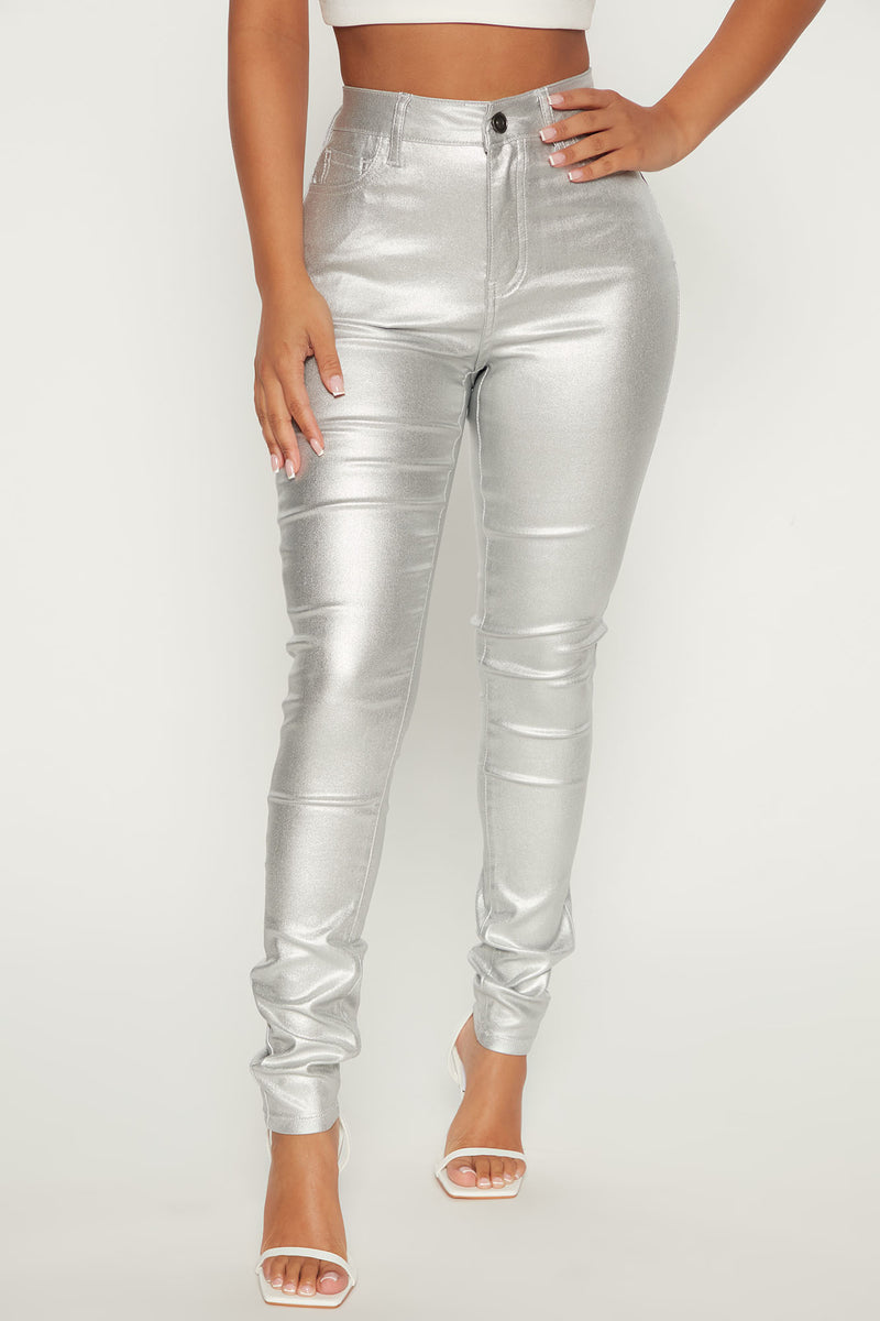 In The Spotlight Metallic Skinny Pant 29 - Silver | Fashion Nova, Pants ...
