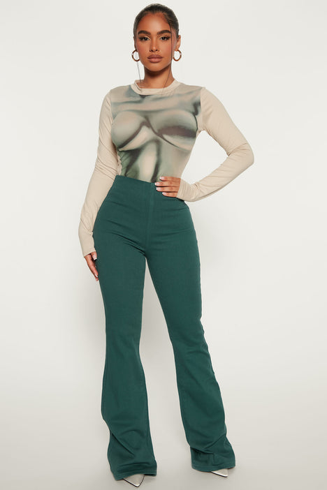 Pull On No Gap Stretch Flare Jeans - Green