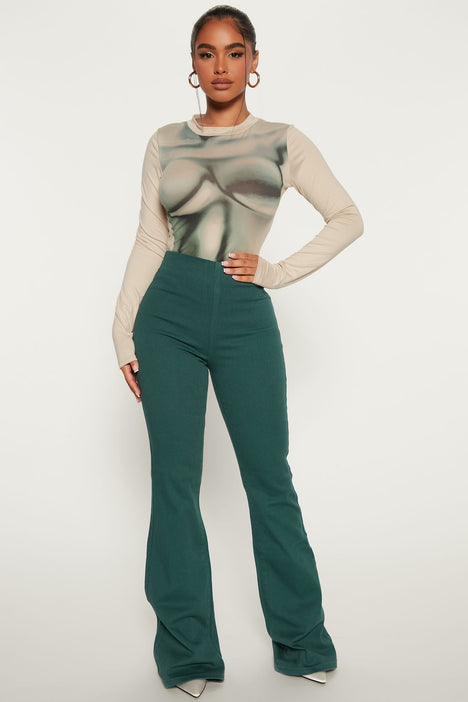 Pull On No Gap Stretch Flare Jeans Green