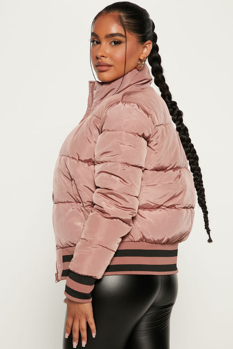 Women's Heart Eyes Quilted Bomber Jacket in Pink Size XL by Fashion Nova