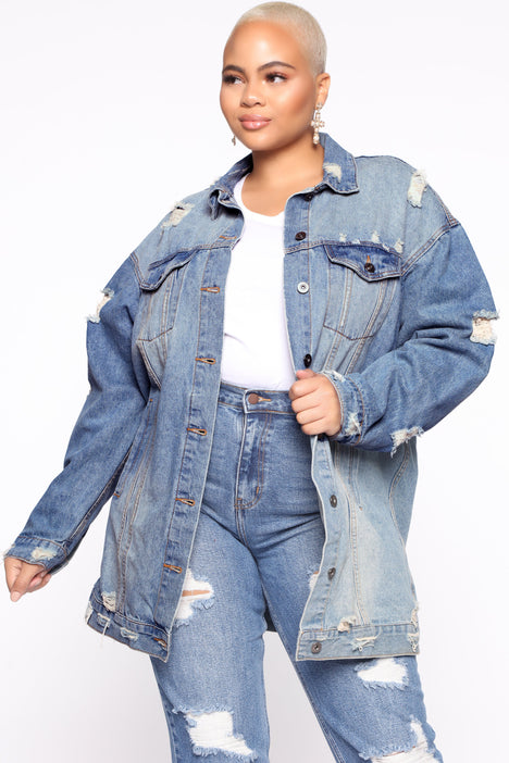 Fashion nova distressed denim jacket online